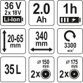 Kosiarka akumulatorowa 34cm 36V - 2x18V 2x2.0Ah zestaw YATO YT-85220