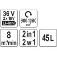 Dmuchawa + odkurzacz do liści 36V - 2x18V (bez akumulatora) YATO YT-85175