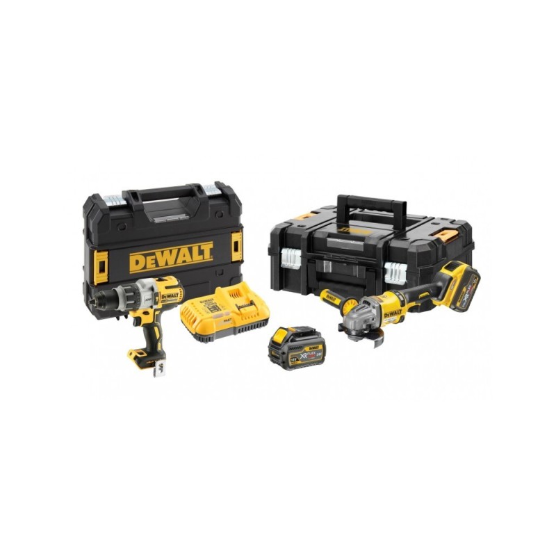 Zestaw combo szlifierka kątowa 125mm 54V FLEXVOLT + wiertarko-wkrętarka z udarem 18V + 2x6.0Ah DCK2055T2T DeWALT