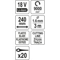 Podkaszarka 25cm 18V 2w1 żyłka + ostrze YATO YT-85015