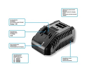 Ładowarka GRAPHITE Energy+ 18V Li-Ion 2,3A 58G002 do akumulatorów