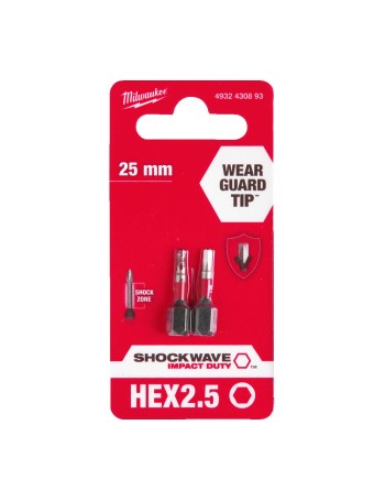 Bit darowy Hex 2,5mm 25mm Shockwave 2szt. MILWAUKEE 4932430893