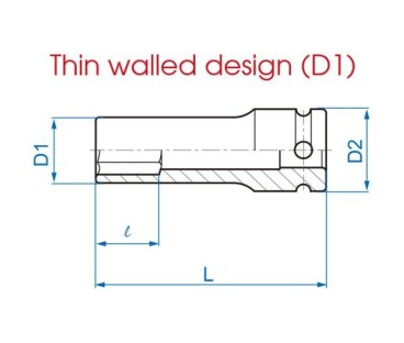 Nasadka długa udarowa cienkościenna 1/2" 19mm x 80mm, 6-kąt, stal cr-mo, do alufelg King Tony 441519M