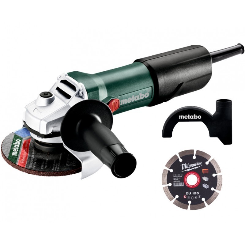 Szlifierka kątowa 850W 125mm z regulacją obrotów WEV 850-125 + odsysacz + tarcza do betonu METABO 603611000