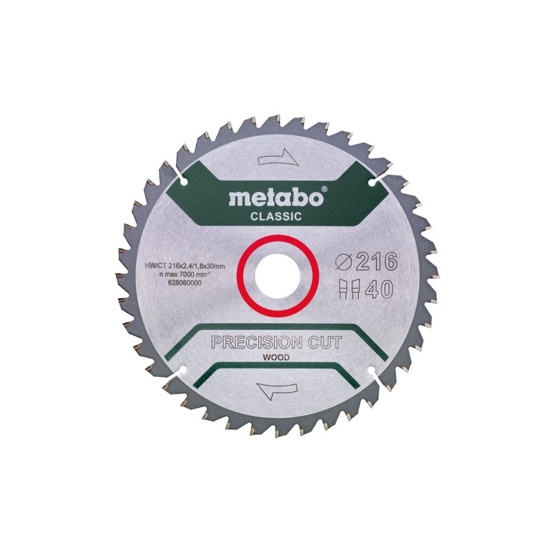 Piła tarczowa do drewna 216mm 30mm 2.4mm RECISION CUT WOOD – CLASSIC Metabo 628060000