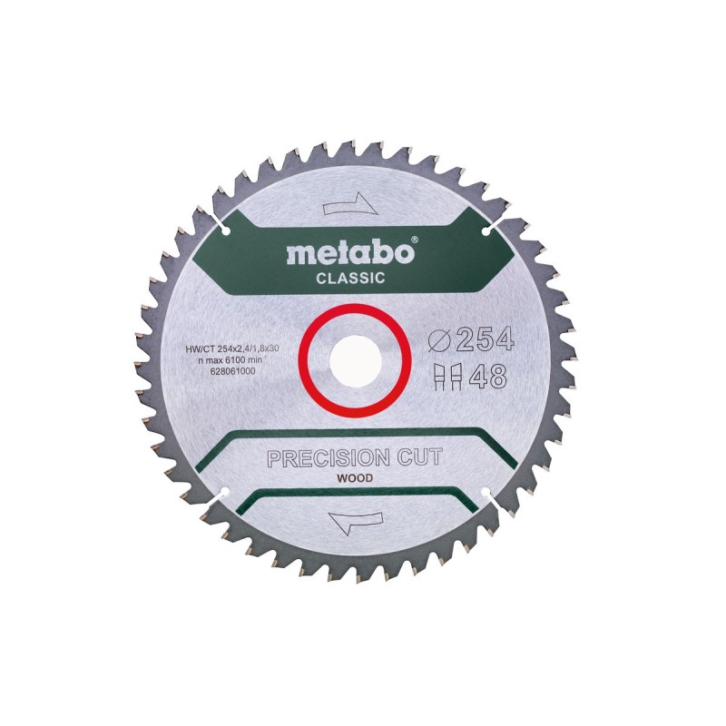Piła tarczowa do drewna 254mm x 30mm 48Z PRECISION CUT WOOD – CLASSIC Metabo 628061000