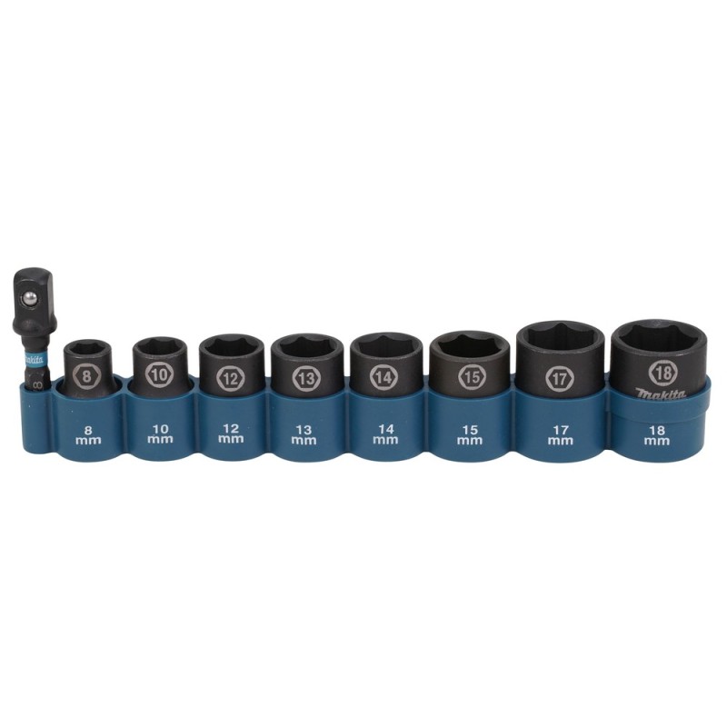 Zestaw nasadek udarowych 8-18mm 3/8" z adapterem do zakrętarki 1/4" Makita E-16639