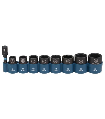 Zestaw nasadek udarowych 8-18mm 3/8" z adapterem do zakrętarki 1/4" Makita E-16639