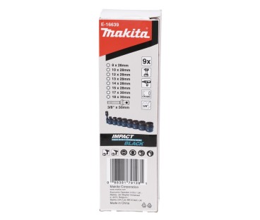 Zestaw nasadek udarowych 8-18mm 3/8" z adapterem do zakrętarki 1/4" Makita E-16639