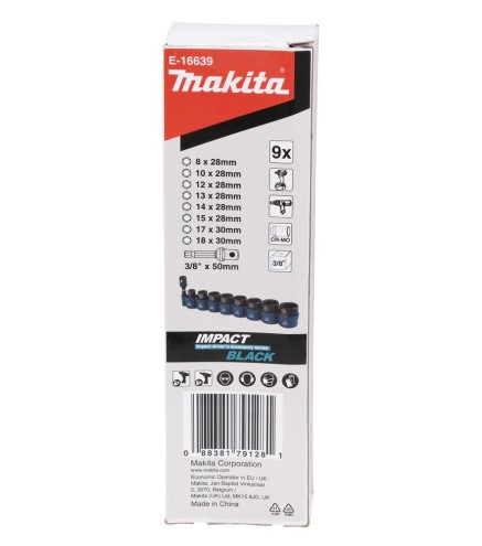 Zestaw nasadek udarowych 8-18mm 3/8" z adapterem do zakrętarki 1/4" Makita E-16639