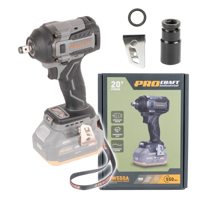 Akumulatorowy klucz udarowy 1/2" 550Nm 20V Procraft Industrial IW550A (bez akumulatora i ładowarki)