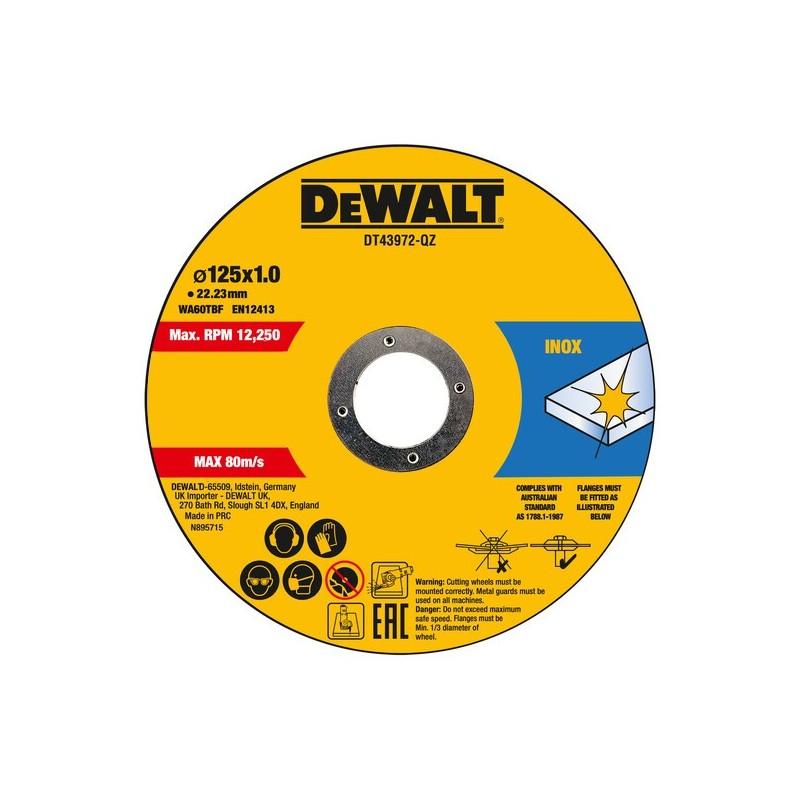 Tarcza do cięcia stali nierdzewnej INOX 125x1.0mm 1szt. DT20540 DeWALT DT43972