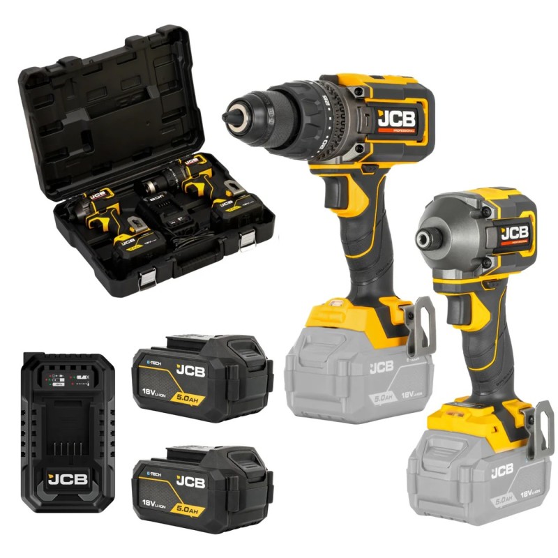 Zestaw combo Wiertarko-wkrętarka Udarowa 160Nm, Zakrętarka 230Nm, 2x 5.0Ah, Ładowarka JCB-18PKIT-3