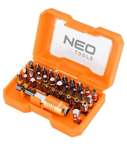 Zestaw bitów, 32 szt. uchwyt, adapter 1/4" HEX NEO  TOOLS56-608