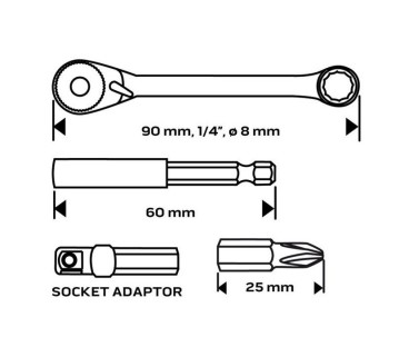 Zestaw bitów, 24 szt.  grzechotka, adapter, przedłużka 1/4" HEX NEO TOOLS 56-610