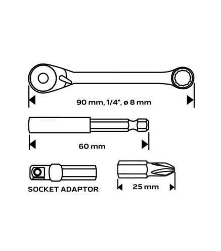 Zestaw bitów, 24 szt.  grzechotka, adapter, przedłużka 1/4" HEX NEO TOOLS 56-610