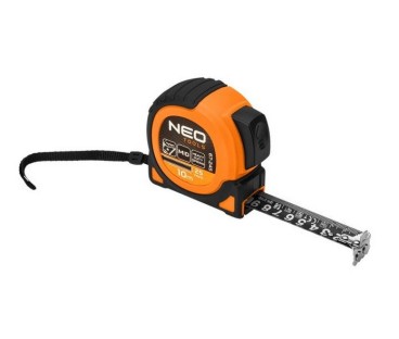 Miara zwijana stalowa Super Black 10 m x 25 mm, auto blokada, dwa przyciski stop, magnes NEO TOOLS 67-245