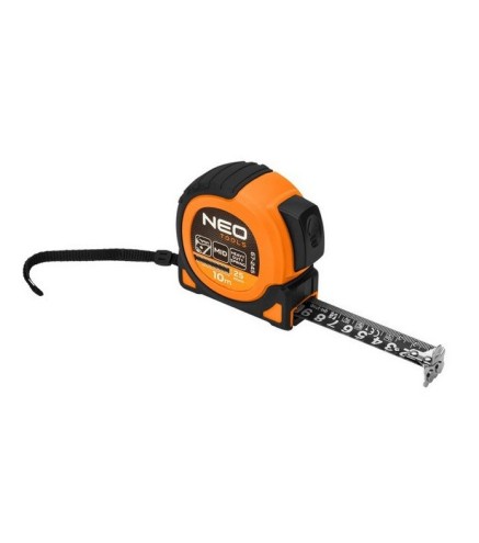 Miara zwijana stalowa Super Black 10 m x 25 mm, auto blokada, dwa przyciski stop, magnes NEO TOOLS 67-245