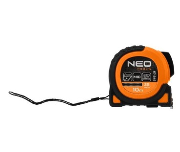 Miara zwijana stalowa Super Black 10 m x 25 mm, auto blokada, dwa przyciski stop, magnes NEO TOOLS 67-245