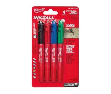 Markery ze standardową końcówką INKZALL™, kolorowe (4 szt.) MILWAUKEE 48223106  | Wielokolorwy