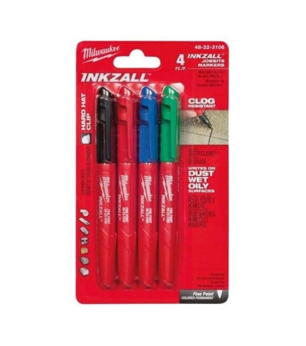 Markery ze standardową końcówką INKZALL™, kolorowe (4 szt.) MILWAUKEE 48223106  | Wielokolorwy