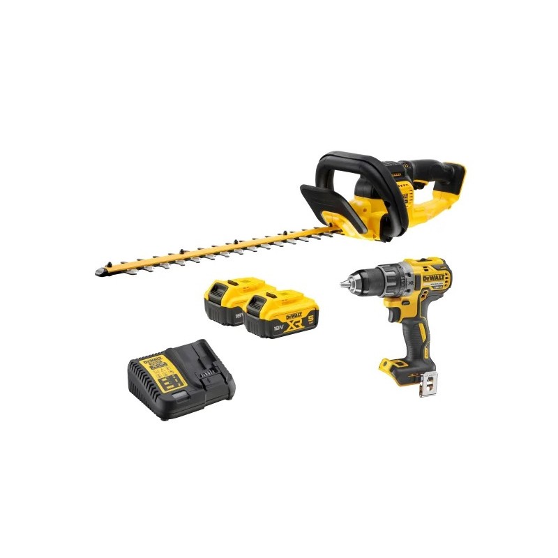 Zestaw 2 narzędzi: 55 cm nożyce do żywopłotu DCMHT563 i wiertarko-wkrętarka DCD781 + 2 x 5Ah 18V XR® DeWALT DCMHT563DCD-QW