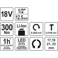 Klucz udarowy 18V 1/2" 300Nm YATO YT-82805